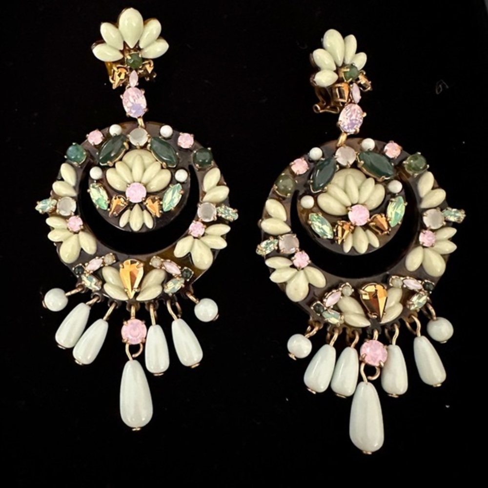 J Crew Tortoise and Mixed Stone CLIP ON Earrings